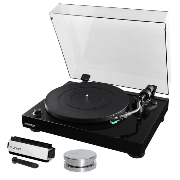 Fluance RT81 Elite High Fidelity Vinyl Turntable Record Player featuring Audio Technica AT95E, Belt Drive, Built-in Preamp with Record Weight and 3 in 1 Stylus and Record Cleaning Vinyl Accessory Kit