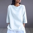thumbnail image 2 of Timegard Hauts à Manches 3/4 pour Femmes Col Rond Couleur Unie T-Shirts Confortables Automne Décontractés Amples, 2 of 6