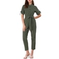 thumbnail image 1 of Unique Bargains Combinaison Short pour Femme à Col Rabattu, Boutonnée, Taille à Nouer, Cargo, 1 of 7