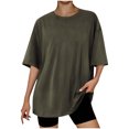 thumbnail image 1 of Timegard Womens Tops Athletic Crewneck Short Sleeve Loose Workout Top Comfy Solid Color Casual Basic Tee, 1 of 3
