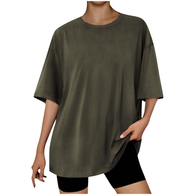 Timegard Womens Tops Athletic Crewneck Short Sleeve Loose Workout Top Comfy Solid Color Casual Basic Tee