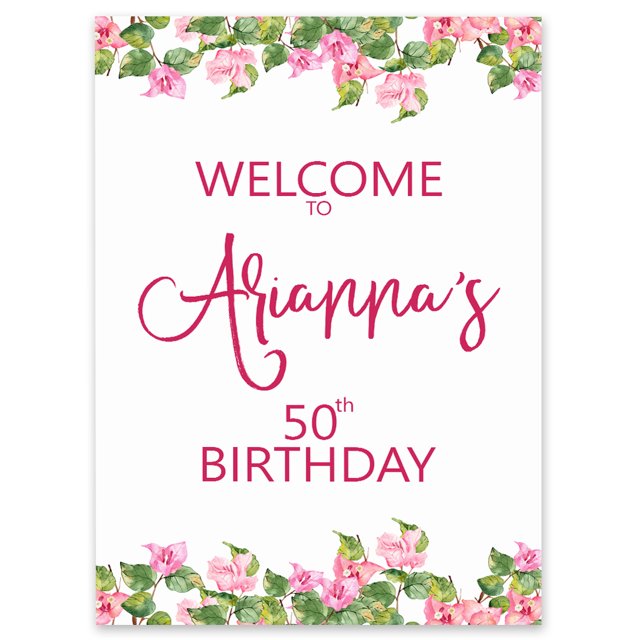 Darling Souvenir MADE WITH LOVE PersonalizedWelcomeBirthdaySignFlower Border,Large Decorative Poster For Birthday Party, Celebrations- 18x12