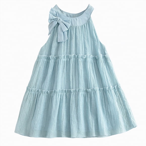 NIEWTR Toddler Girl Summer Dress Infant Baby Girl Lace Trim Sleeveless Beach Sundress with Headband(Light Blue,4-5 Years)