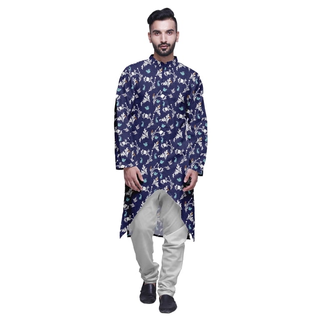 Atasi Cotton Slub Printed Fashion For Men Asymmetric Button Down Kurta For Men