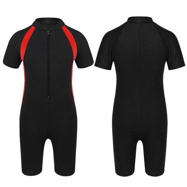 Aislor Kids Big Girls Zippered Swimsuit Swimwear Bathing Suit Rash Guard Shorty Sun Protection Wetsuit Black 10