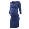 thumbnail image 1 of TIMIFIS Robe Moulante de Maternité pour Femme Froncée sur le Côté Robe à Manches 3/4 pour Usage Quotidien Été Décontractée Unie Mini Robes - Printemps/été, 1 of 5
