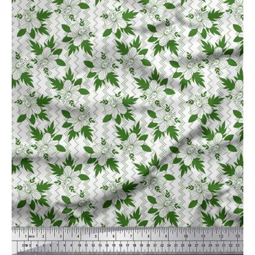 Soimoi Poly Georgette Fabric Square,Leaves & Floral Artistic Print Sewing Fabric Yard 42 Inch Wide