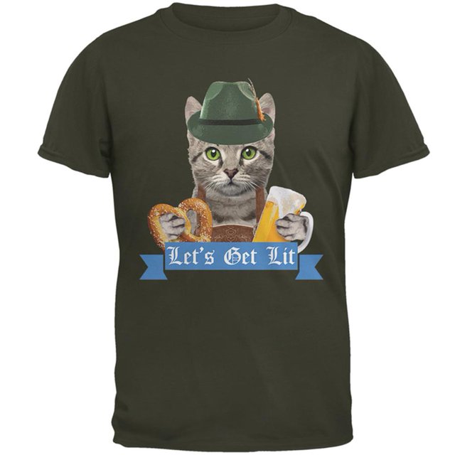 Oktoberfest Funny Cat Let's Get Lit Mens T Shirt
