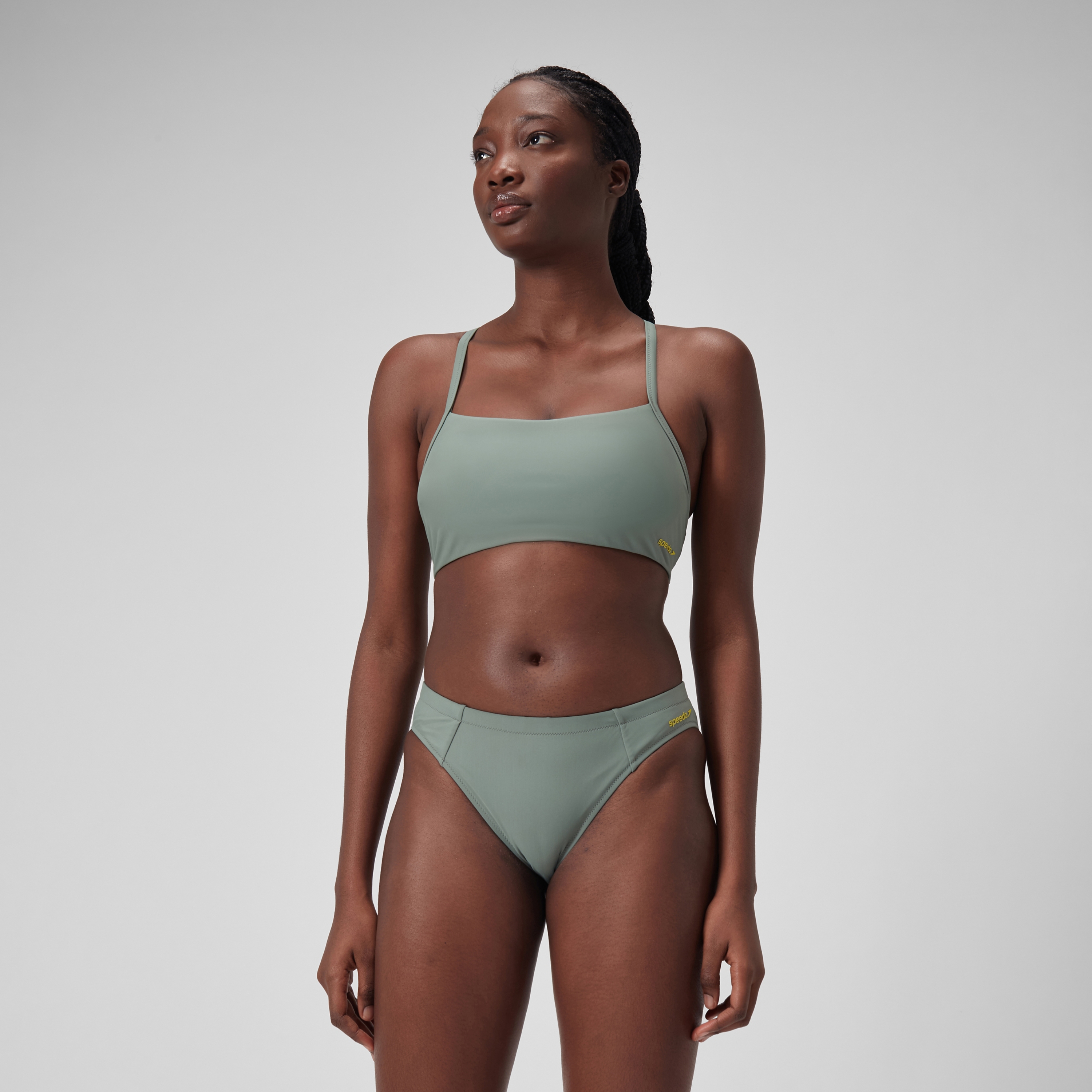 Speedo Women's Solid Racerback Bikini Swim Tops - Soft Olive, Size: L