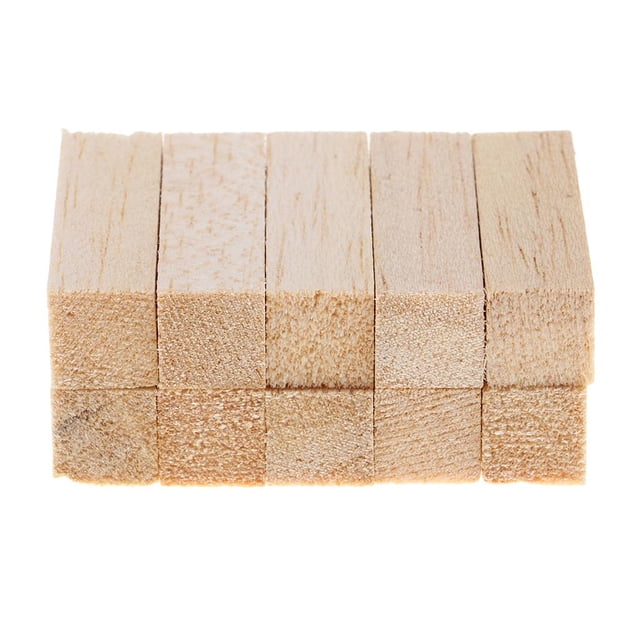 Lot de 10 Blocs de Balsa Premier en Bois Non Fini pour Projets de Modélisation DIY, Arts et 80 mm. l'Image Affiche Dix Blocs Rectangulaires de Balsa Empilés en Deux Rangées, Mettant en Valeur Leur texture Lisse et Non Finie. Parfait pour la Teinture, la Peinture Ou l'Artisanat. Idéal pour les Goujons en Bois, la Construction de Maquettes et Autres Projets d'Artisanat en Bois.
