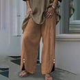 thumbnail image 2 of Diufon Wide Leg Pants for Women Button Down Cotton Linen Straight Pants Casual Solid Color Side Split Trousers, 2 of 5