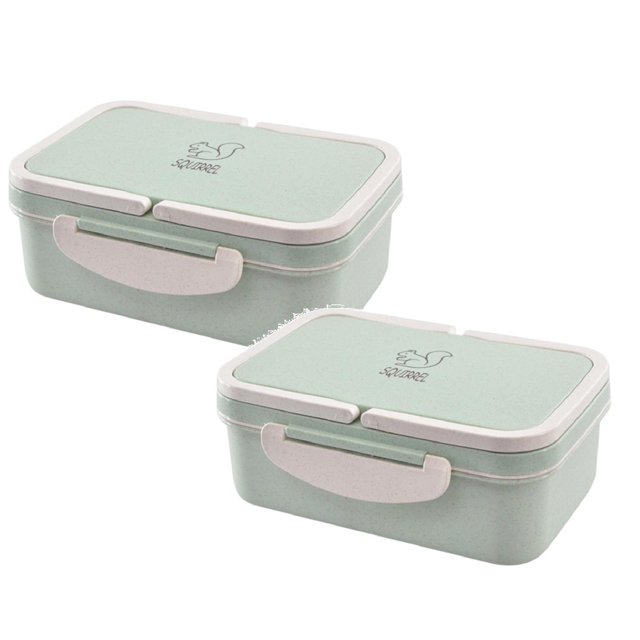 Oleegame 2PC Produce Storage Lunch Box Portable Wheat Straw Picnic Microwave Bento Food Storage Container Hot Green