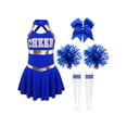thumbnail image 3 of Alvivi Robe de Cheerleading pour Filles Enfants Tenue Uniforme de Cheerleader avec Pompons Chaussettes Costumes Ensemble A Bleu 8, 3 of 7