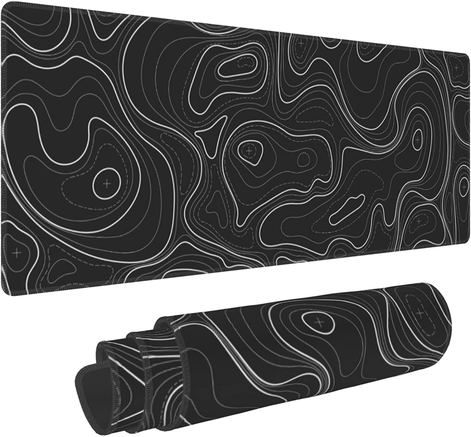 Topographic Contour Map XL Mouse Pad Gaming Extended Large Mousepad with Nonslip Rubber Base Stitched Edges Laptop Desk Pad Computer Keyboard Mouse Mat for Company Office Gamer