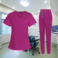 thumbnail image 1 of ziyahi Female Scrub Set Nurse v neckline Machine Washable Short Sleeves Suit S Rose Red, 1 of 8