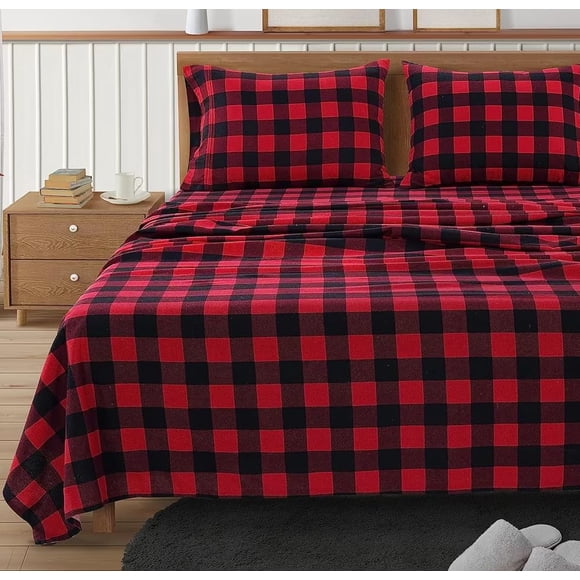 100% Cotton Flannel Sheets Set - Queen Size Flannel Sheets, 4-Piece Luxury Bedding Sets, Lightweight, Brushed for Extra Softness,