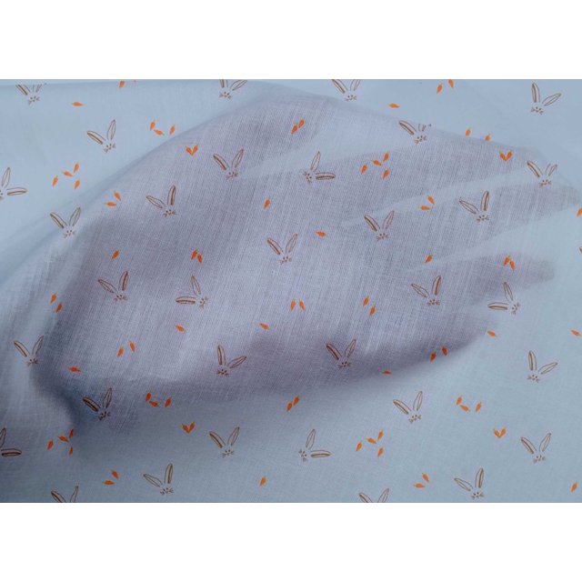 oneOone Organic Cotton Voile Fabric Carrot & Rabbit Face Animal Print Fabric BTY 42 Inch Wide