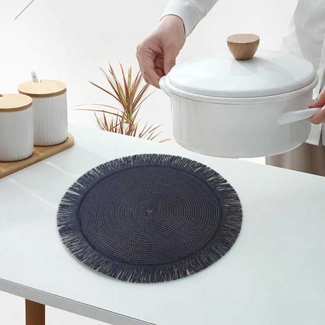 Tapis de Table Rond Tissé 38 cm Isolation Thermique Anti-Huile Imperméable Napperon pour Table à Manger Café Maison Restaurant