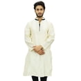 thumbnail image 1 of Atasi Ensemble Kurta Pyjama Blanc de Fête pour Homme, Chemise Dupion Longue - Grand, 1 of 6