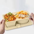 thumbnail image 1 of Meitianfacai Silicone Reusable Snack Container with Lid Leakproof Double Compartment Condiment Box Portable for Travel Easy to Clean Dishwasher Safe Meal Prep Box (Beige), 1 of 8