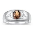 thumbnail image 1 of RYLOS Men's Rings Sterling Silver Classic 8X6MM Oval Gemstone &  Diamond Ring Smoky Quartz June Birthstone Rings For Man Silver Rings Size 8, 1 of 7