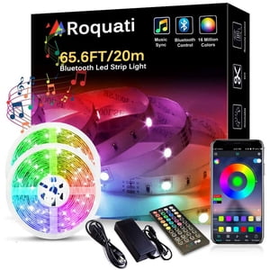 65.6ft LED Strip Lights, Ultra-Long Color Changing LED Lights Strip Music Sync, App Control 600LEDs RGB LED Tape Lights with Bluetooth Controller & 40Key Remote Controller for Bedroom Ceiling Home