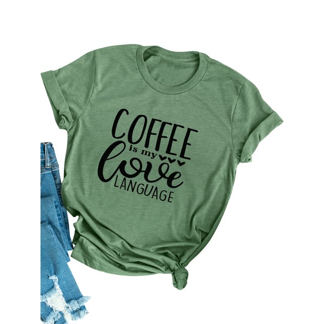 Hauts à Enfiler Imprimés Lettre "le Café Est Mon Amour" pour Femmes