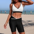 thumbnail image 2 of Sporty Color Block Tankini Solid Contrast Swimsuit Set, Active Swimwear, 2 of 6