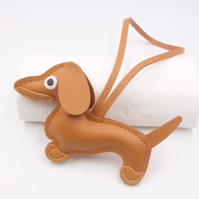 Leather Dachshund Keychain with Rope Handmade Sausage Dog Bag Charm for Phone Case, Car Keys & Pet Lover Accessory