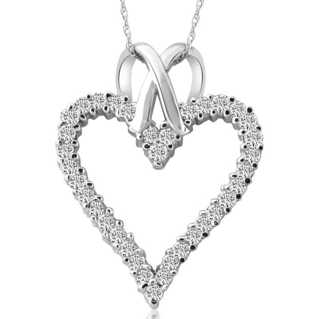 1 1/10ct Diamond Heart Shaped Pendant Necklace Solid 14K White Gold