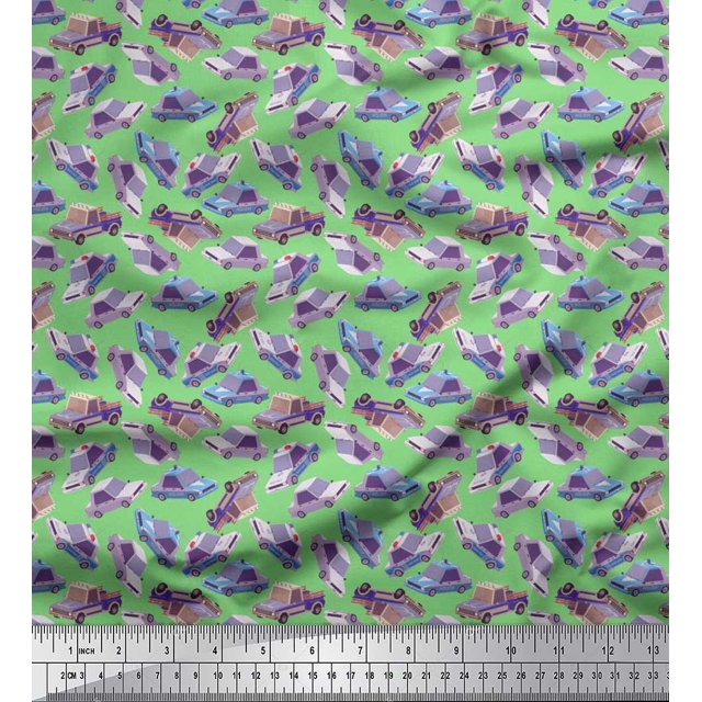 Soimoi Georgette Viscose Fabric Car Transport Print Fabric by Yard 42 Inch Wide
