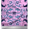 thumbnail image 1 of Soimoi Cotton Poplin Fabric Swirl & Ogee Damask Print Sewing Fabric Yard 42 Inch Wide, 1 of 1