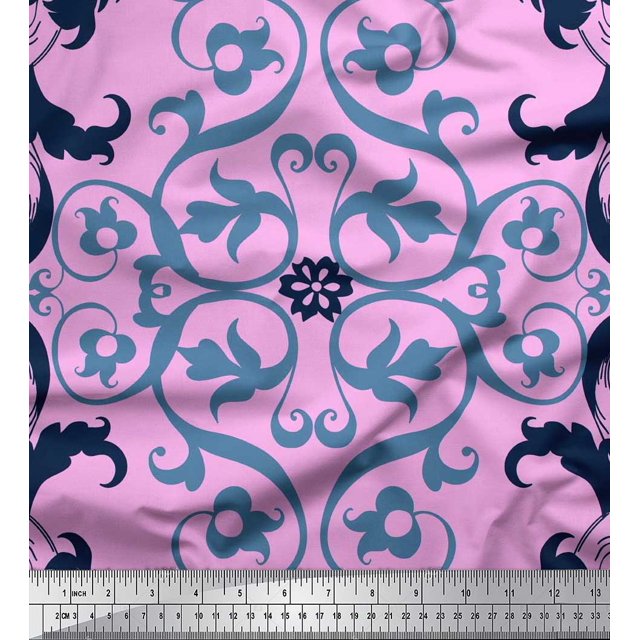 Soimoi Cotton Poplin Fabric Swirl & Ogee Damask Print Sewing Fabric Yard 42 Inch Wide