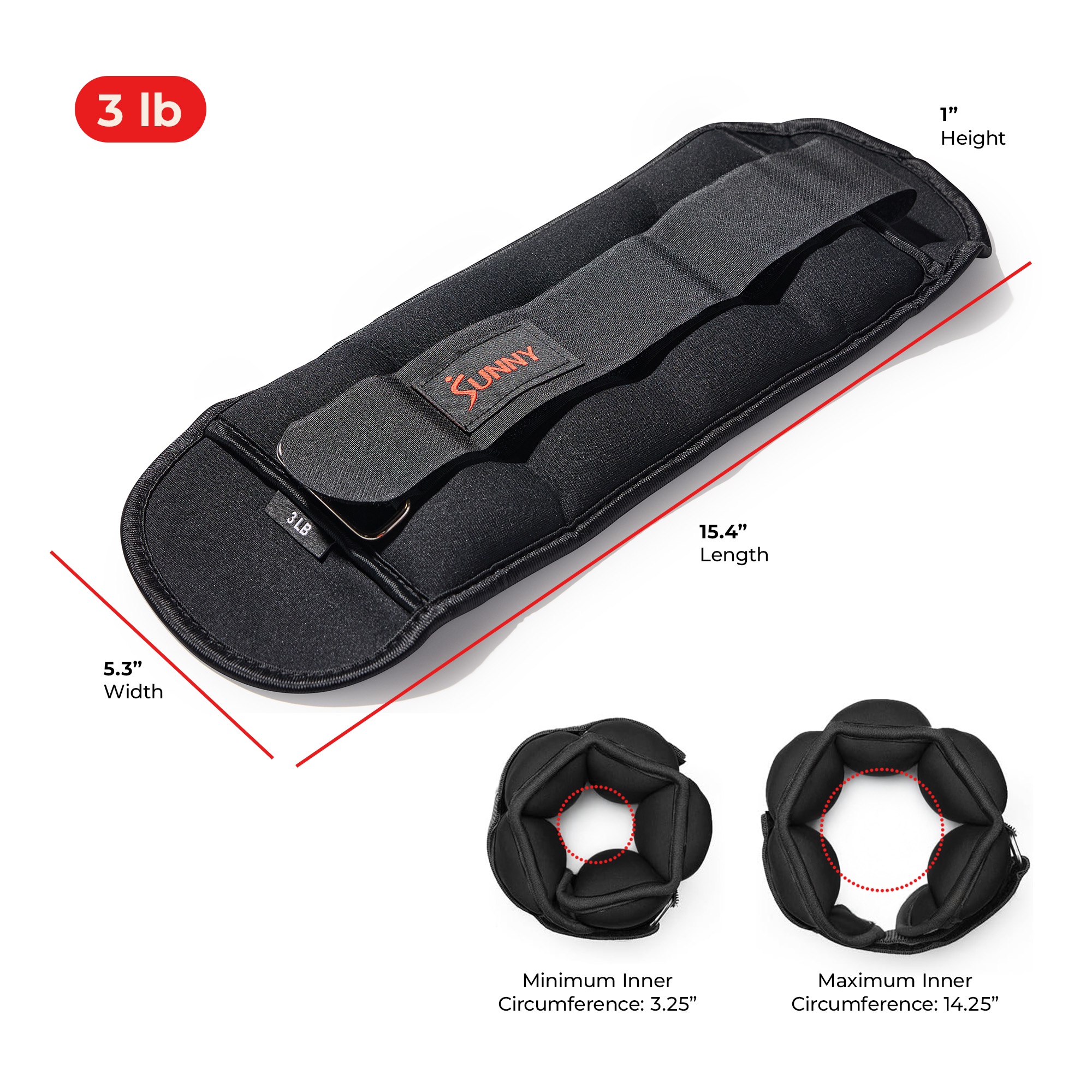 Sunny Health & Fitness Ankle Weight 3-Pound (Pair) - SF-WA01-3