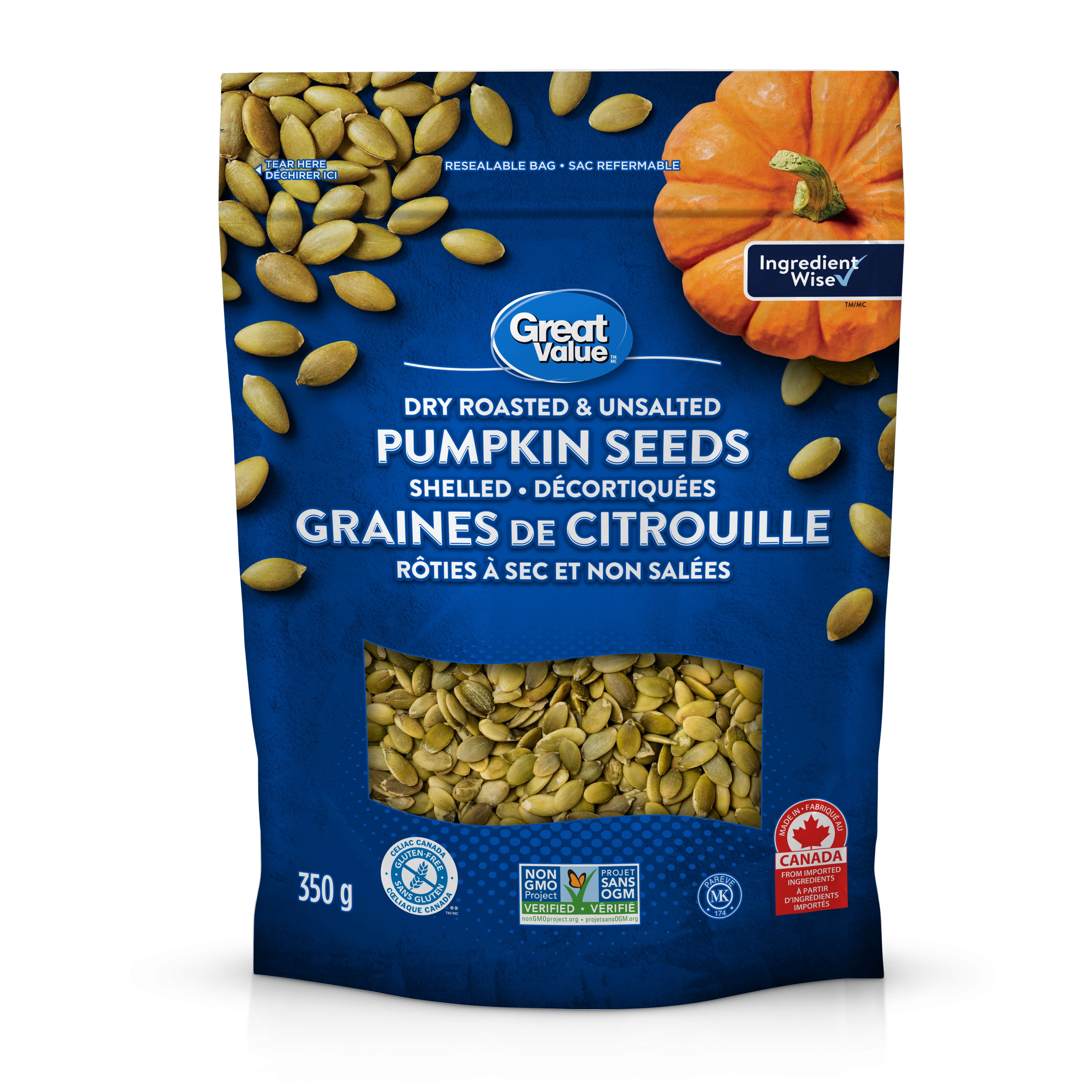 Graines De Citrouille Rôties À Sec Et Non Salées Great Value