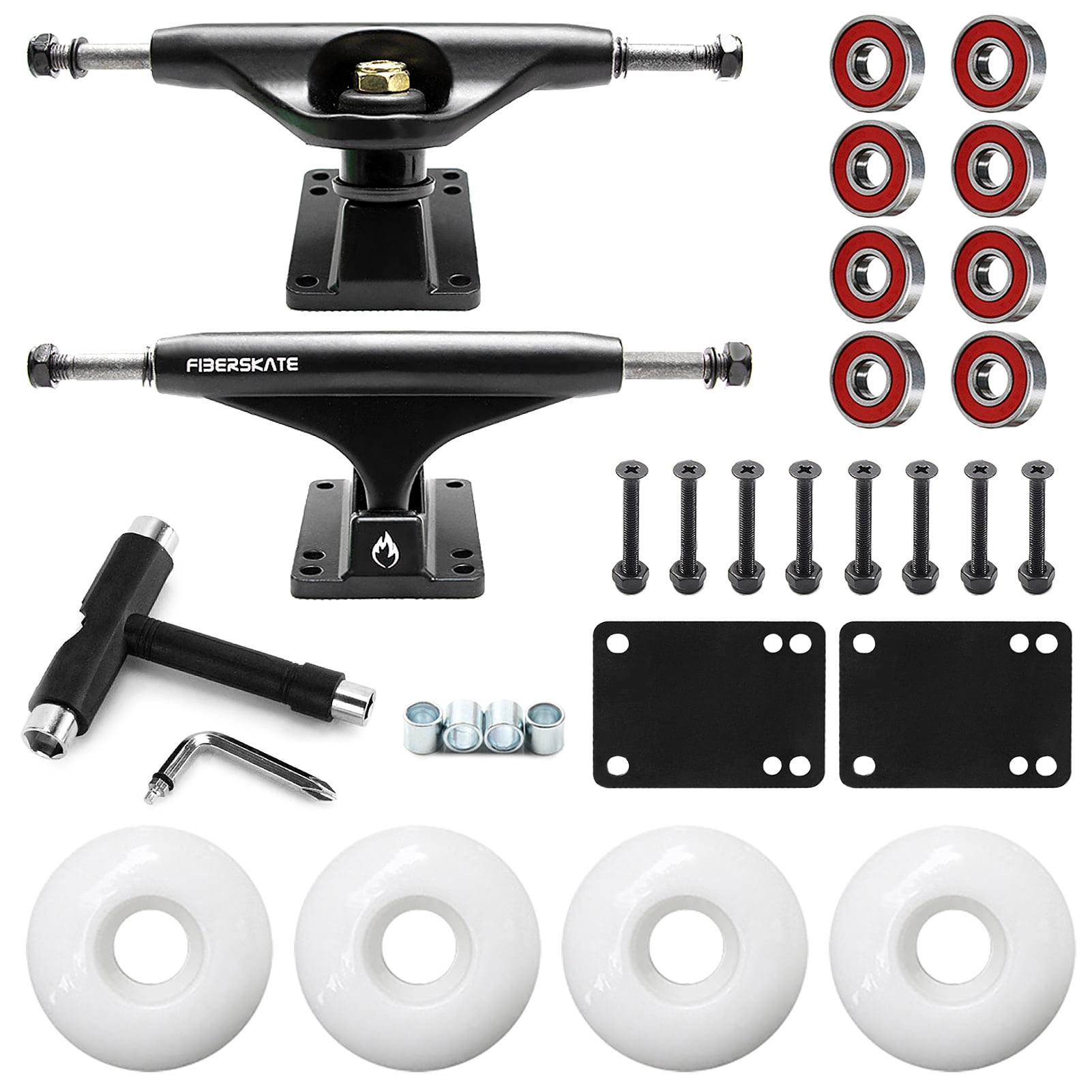 Labymos 5'' Skateboard Trucks Wheels Bearings and T Wrench Set Longboard Wheel Riser Pads Skate Board Hardware Set