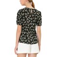 thumbnail image 3 of INSPIRE CHIC Hauts Froncés pour Femmes Col Ras du Cou Manches Courtes Dos Goutte d'Eau Blouse Florale TP Noir, 3 of 8