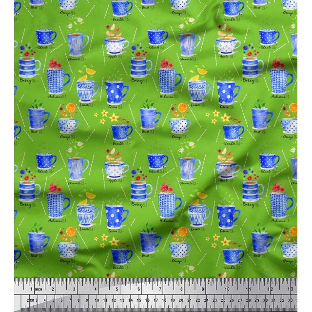 Soimoi Georgette Viscose Fabric Spices & Tea Cup Watercolor Print Fabric by The Yard 42 Inch Wide