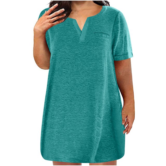 Penkiiy Robes Grande Taille pour Femmes aux Formes Robe Ample Dames Robe d'Été de Détente Aguichant Petite Col en V Manches Courtes Robe Décontractée 3TG Bleu Ciel