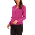 thumbnail image 4 of INSPIRE CHIC Women's Ruffled Stand Collar Long Sleeve Button Office Satin Shirt M Fuchsia, 4 of 6