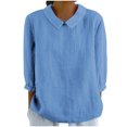 thumbnail image 2 of AherBiu Chemises en Lin pour Femmes Manches 3/4 Col à Revers Style Rétro Hauts Décontractés Amples Mode Automne 2024 Blouses, 2 of 5