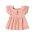 thumbnail image 3 of Xingqing 4 Colors Newborn Baby Girls Princess Dress Solid Lace Fly Sleeve Button A-Line Mini Dress, 3 of 7