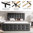 thumbnail image 3 of Bed Frame with 4 Storage Drawers and Upholstered Headboard, Queen/Full Size Upholstered Mattress Foundation with Linen Fabric/PU Leather/Velvet, No Box Spring Needed, 3 of 7