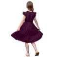 thumbnail image 4 of XIMIN Robe d'Été Décontractée Élégante à Col Rond pour Préadolescentes, Robe Quotidienne à Manches Courtes à Cap, Robe de Couleur Unie, Robe Formelle à Manches à Volants, Robes Trapèze avec Ceinture, Robe de Fête Évasée à Taille Haute, 4 of 5