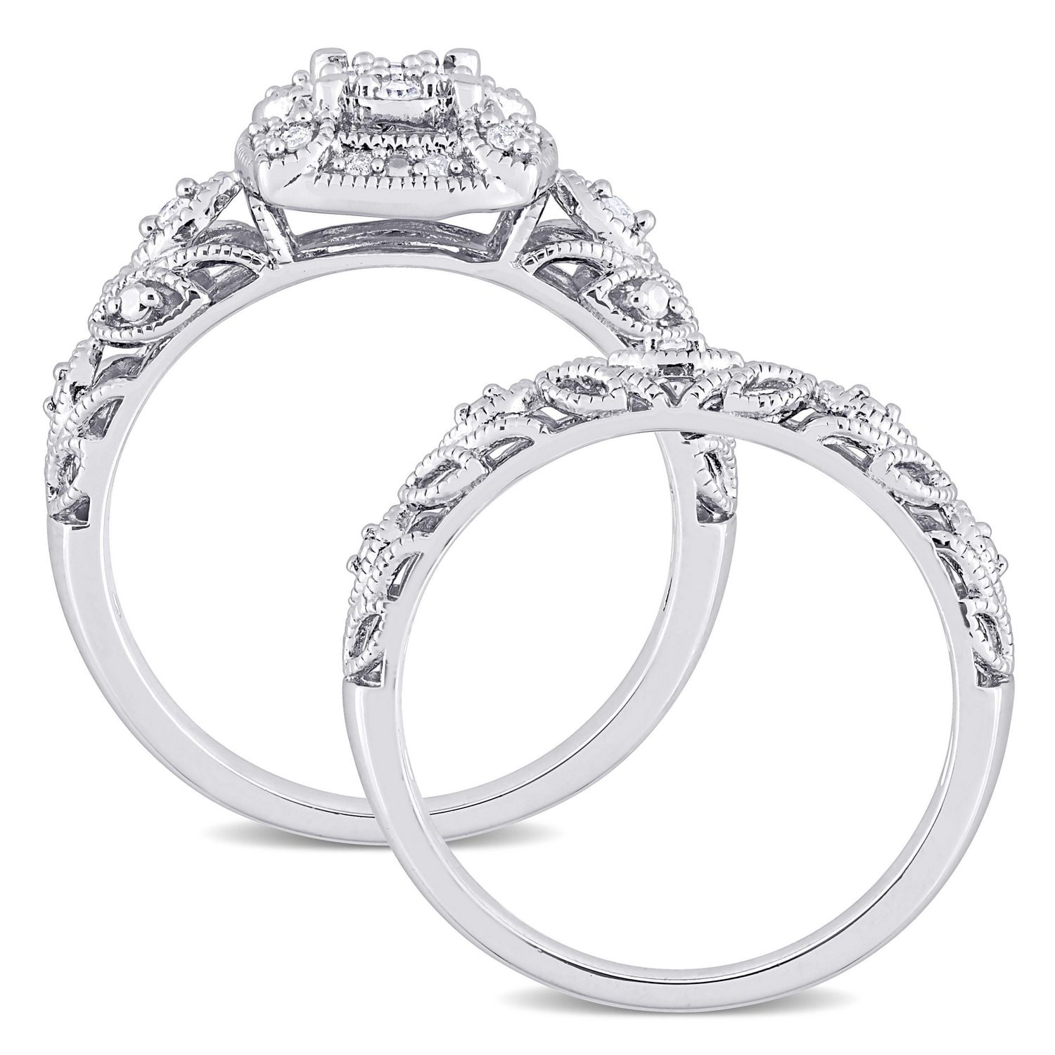 Ensemble nuptial filigrane cluster de Miabella avec 1/5 carat poids total de diamants en argent sterling