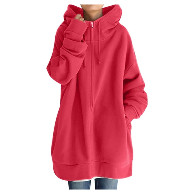 AWZXDE Chandail à Capuchon Long à Col Montant à Fermeture à Glissière pour Femme avec Poches Style de Rue Col Roulé Décontracté Chandail pour Vêtements d'Extérieur Mode Rouge, TTG