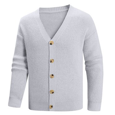 aohooy Cardigan pour Hommes à Col en V, Grande Taille, Boutonné, Tricoté, Tricot Léger, Automne, Manches Longues, Cardigan, Gris, TTG
