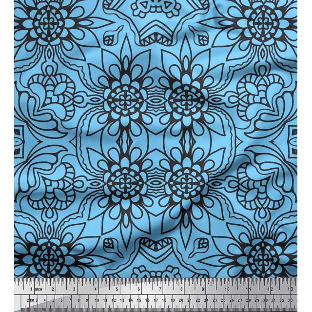 Soimoi Poly Georgette Fabric Floral & Moroccan Damask Ethnic Print Fabric by The Yard 52 Inch Wide