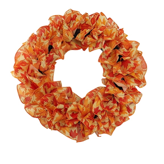Couronne à Volants en Maille de 18 Pouces, Couronnes d'Automne pour Porte d'Entrée Extérieure, Couronne d'Automne Réaliste, Couronne de Fleurs d'Halloween et de l'Action de Grâce, Décorations d'Automne pour Maison, Véranda avant, Cour, Fenêtre, Style Ferme, Orange