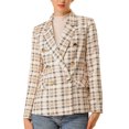 thumbnail image 1 of INSPIRE CHIC Vestes Blazer à Carreaux à Double Boutonnage à Revers Cranté pour Femmes, 1 of 4